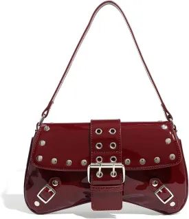 Shoulder Bag for Women Vegan Leather Hobo Handbags Y2K Trendy Saddle Bag Clutch Purse with 2 Removable Strap