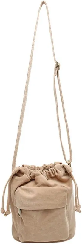 Small Crossbody Bag for Women Shoulder Bag Mini Drawstring Bucket Bag Canvas Tote Handbag Cellphone Bag Purse