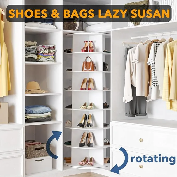 SpaceAid 360 Rotating Shoe Rack Closet 7-Tier White