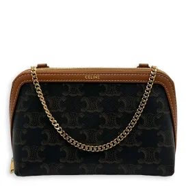 Triomphe Clutch On Chain Shoulder Bag Brown in Coated Canvas, Gold hardware