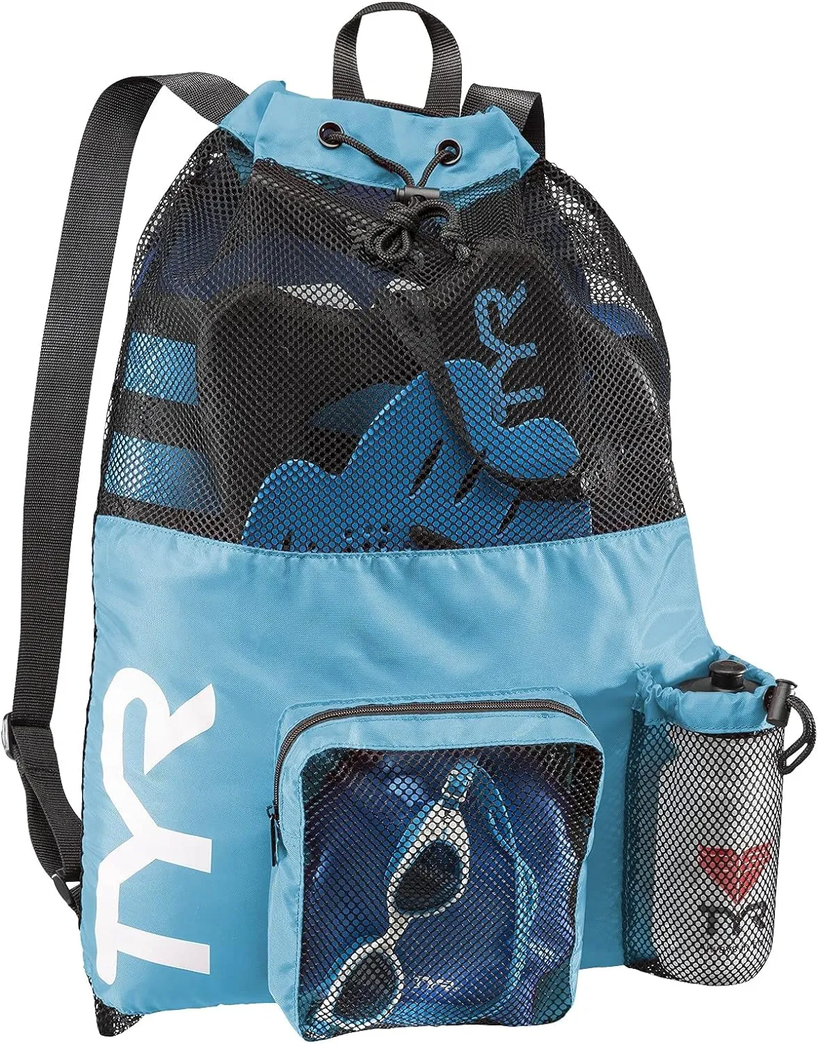 TYR Big Mesh Mummy Backpack for Swim, Gym and Workout Gear, Black, 40-Liter Capacity