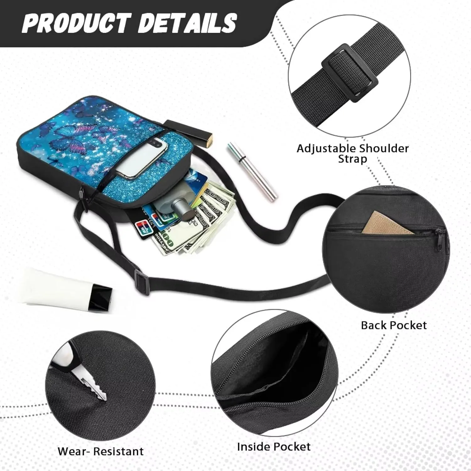 Unisex Fashion Messenger Bag Small Lightweight Crossbody Shoulder Purse Zip Cross Body Satchel with Muti Pockets