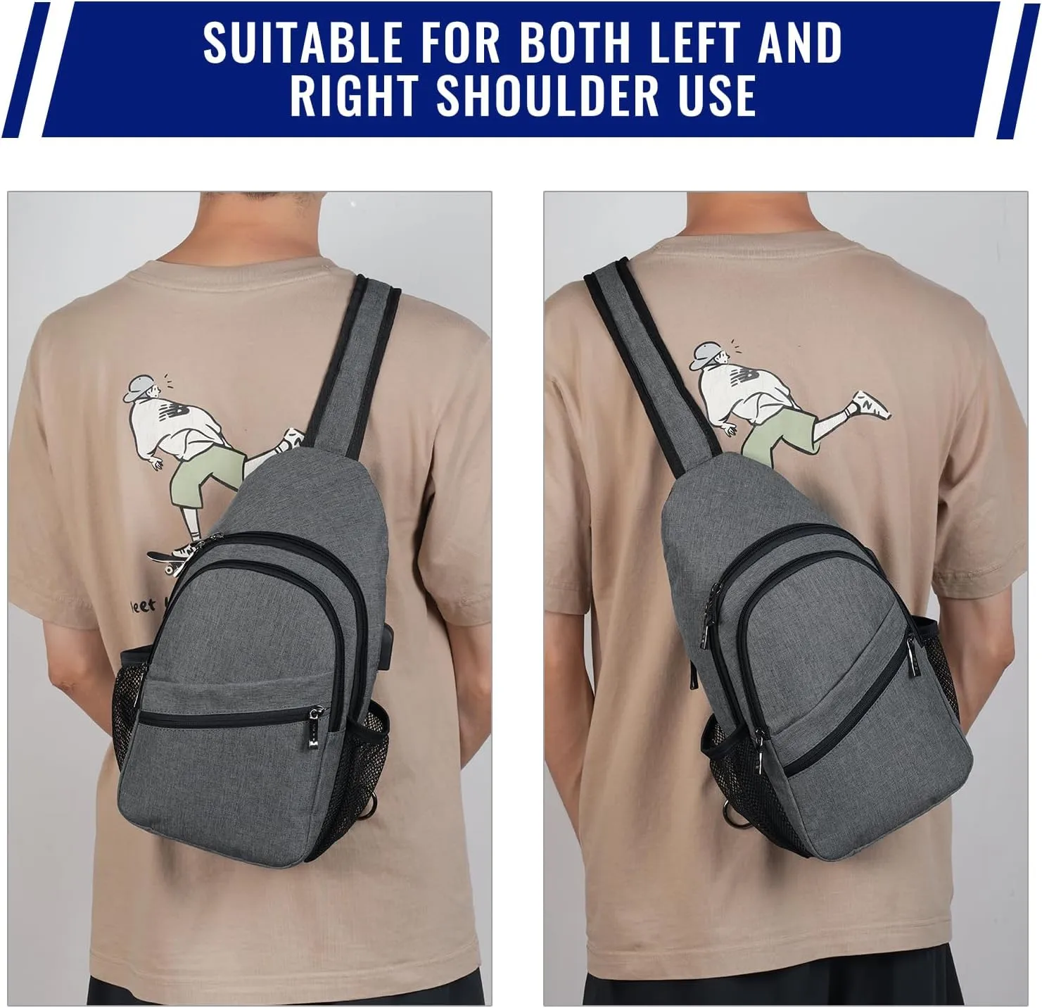 VADOO Sling Backpack with RFID Blocking and Phone Holder on Strap for Men Women Crossbody Chest Bag for Travel Hiking