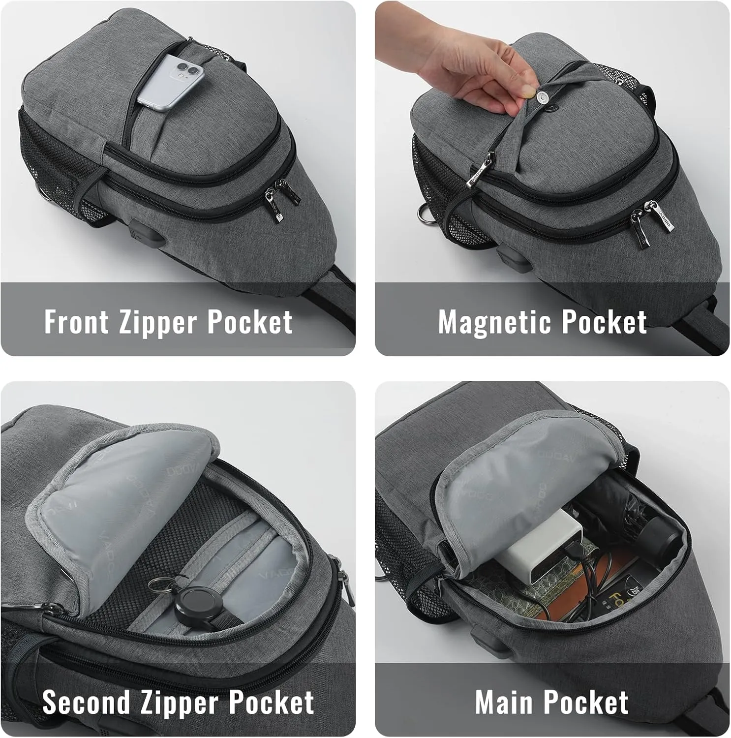 VADOO Sling Backpack with RFID Blocking and Phone Holder on Strap for Men Women Crossbody Chest Bag for Travel Hiking