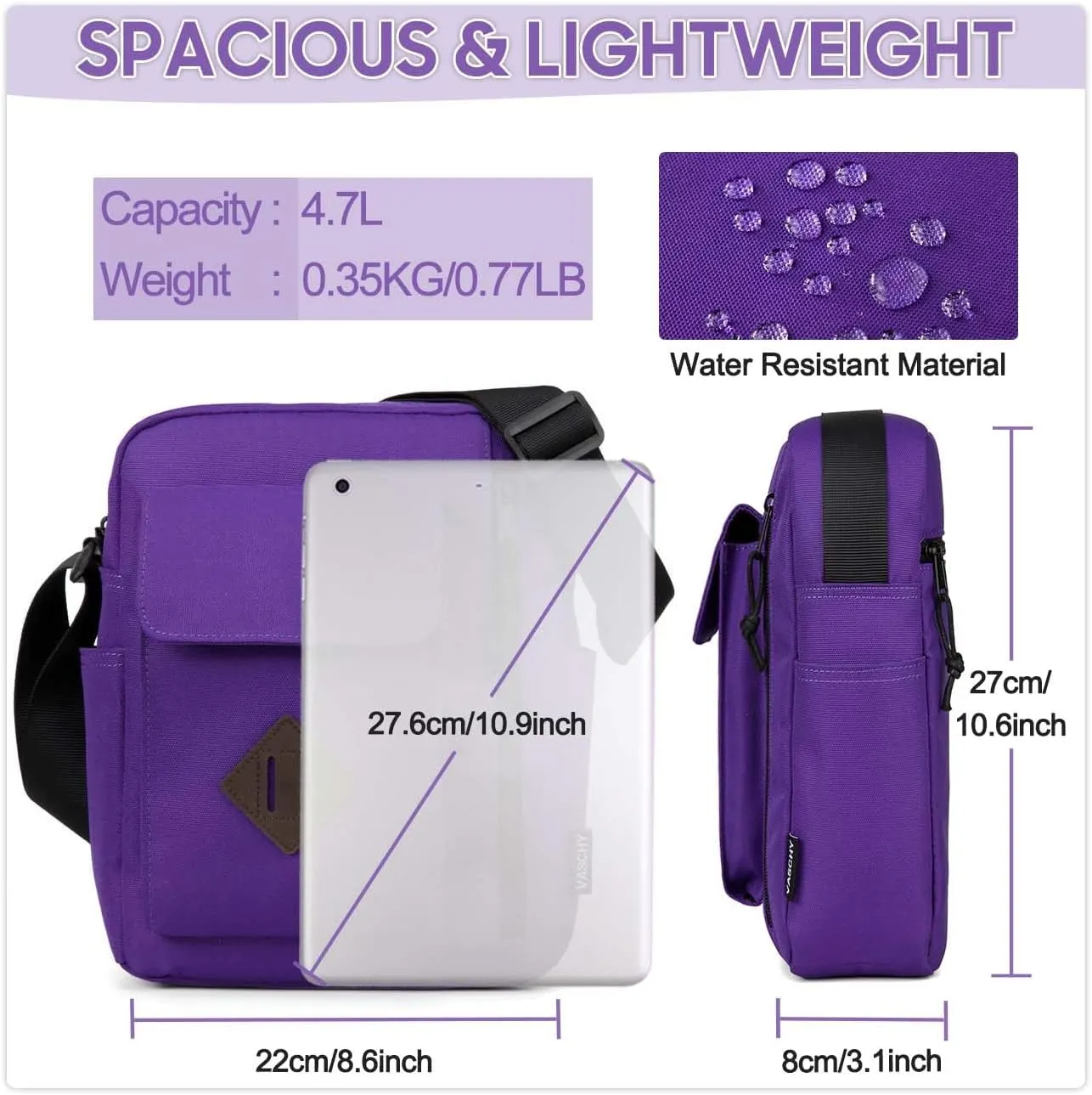 VASCHY Small Messenger Bag, Lightweight Casual Crossbody Sling Shoulder Side Bag for Men Women for Work/Travel/Daily