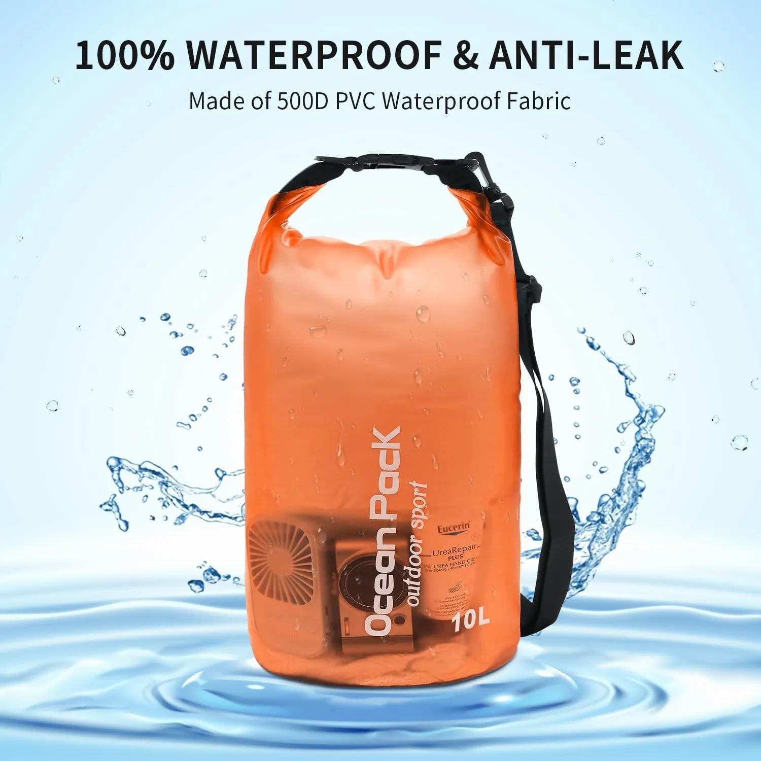 Waterproof Dry Bag for Women Men,10L/15L Roll Top Lightweight Dry Storage Bag Backpack,Floating Sack with Waterproof Phone Case, Kayaking,Swimming, Camping, Hiking, Beach (Orange, 10L)
