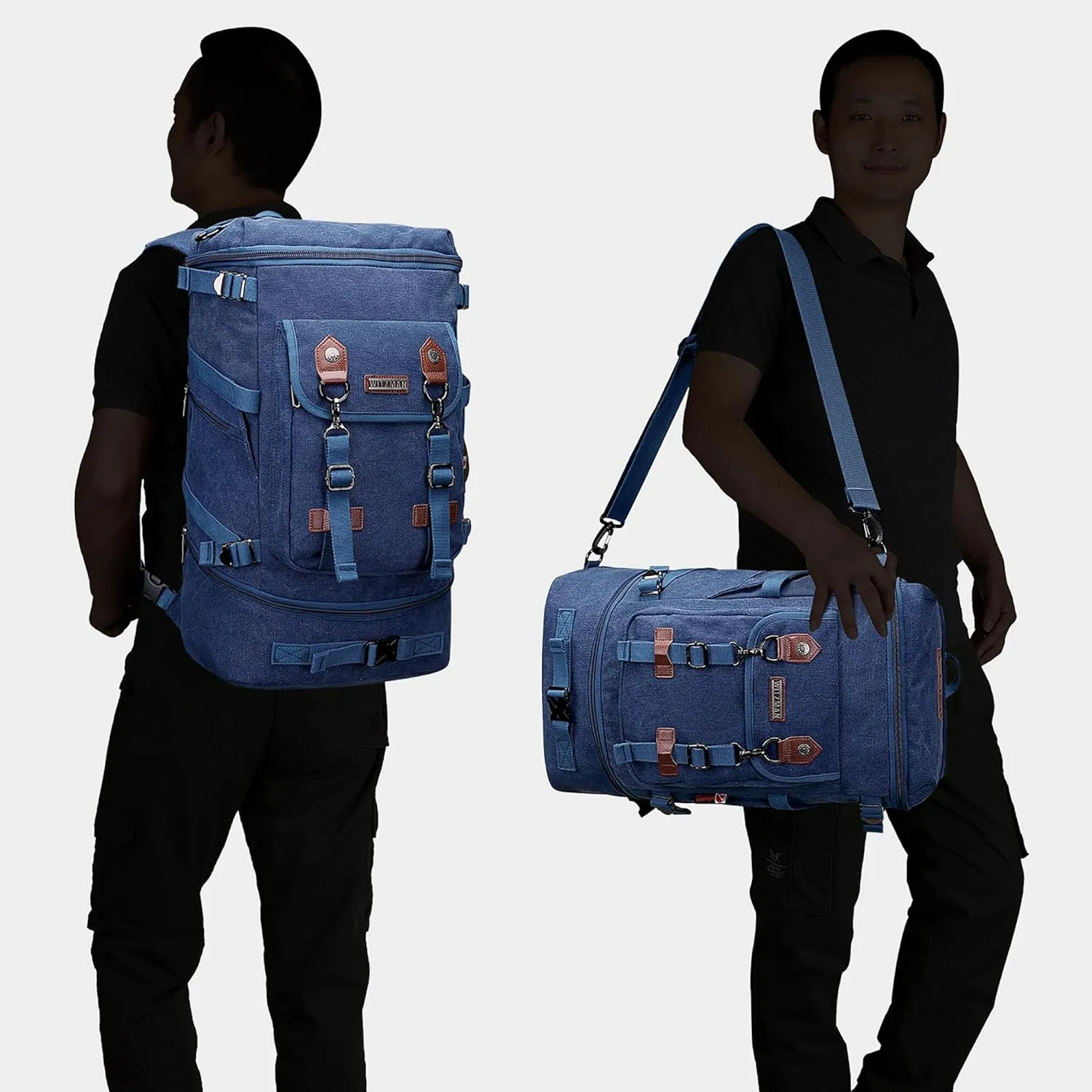 WITZMAN Travel Backpack for Men Women Canvas Backpack Carry on Luggage Rucksack Convertible Duffel Bag Large