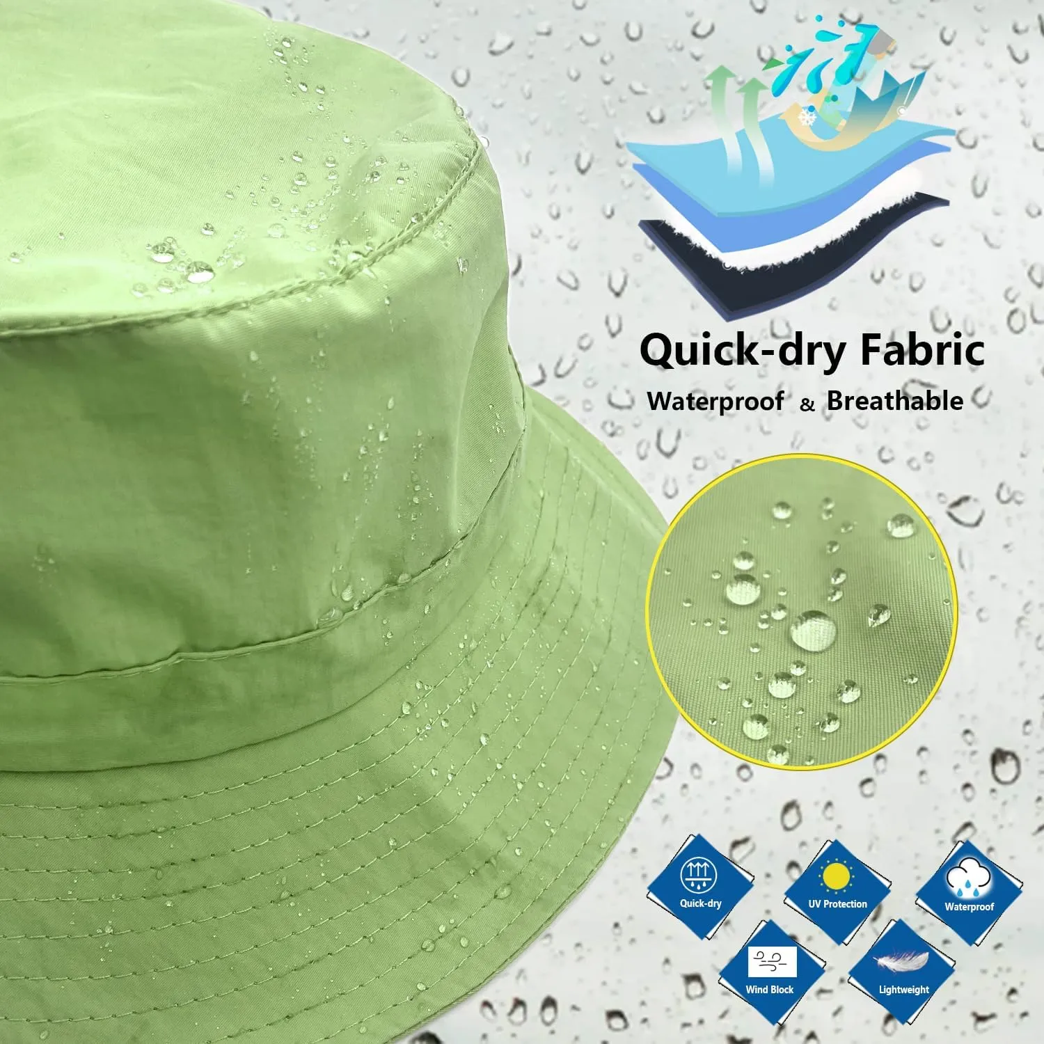 woogwin Waterproof Bucket Rain Hat with Chin Strap Quick Dry Packable Boonie Sun Hat Safari Hat UV Protection