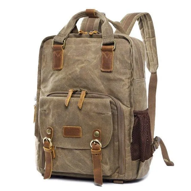 Woosir Waterproof Waxed Canvas Camera Backpack-Gray
