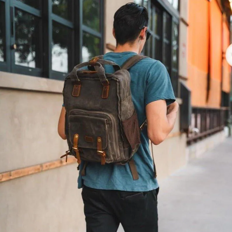 Woosir Waterproof Waxed Canvas Camera Backpack-Gray