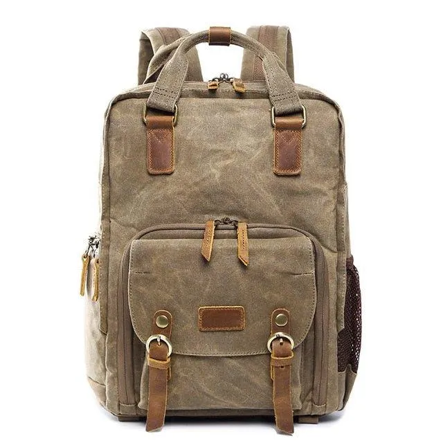 Woosir Waterproof Waxed Canvas Camera Backpack-Gray