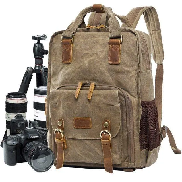 Woosir Waterproof Waxed Canvas Camera Backpack-Gray