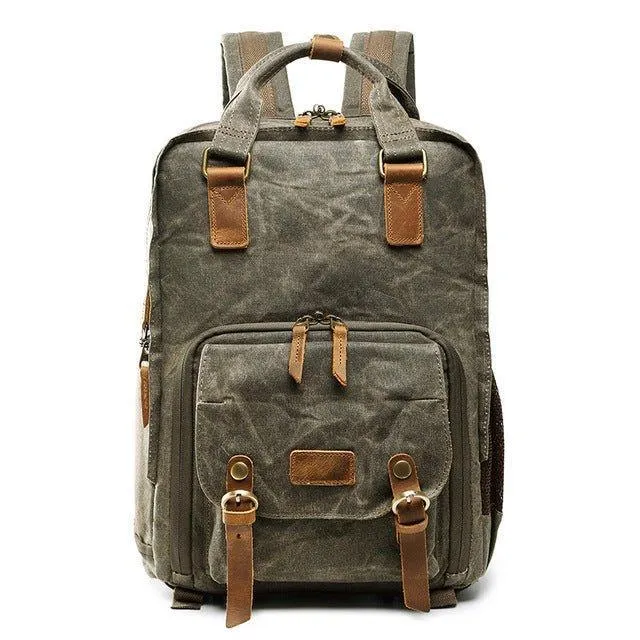 Woosir Waterproof Waxed Canvas Camera Backpack-Gray