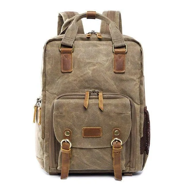 Woosir Waterproof Waxed Canvas Camera Backpack-Gray