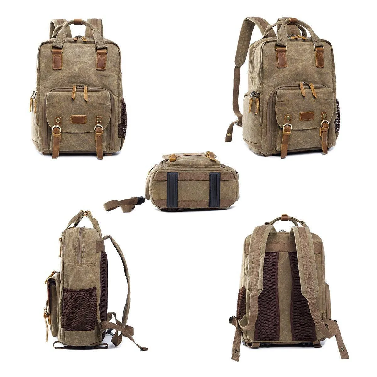 Woosir Waterproof Waxed Canvas Camera Backpack-Gray