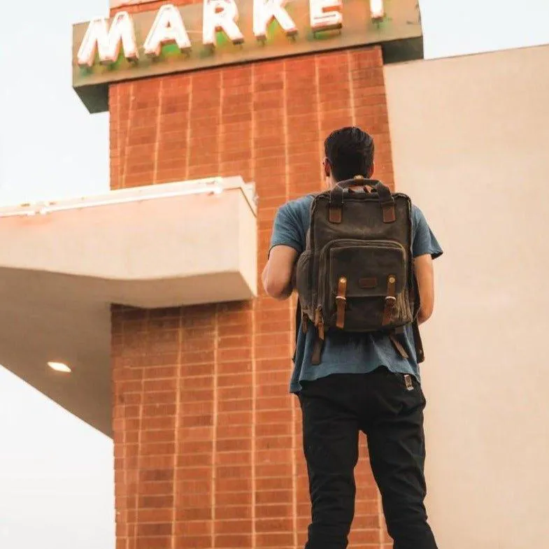 Woosir Waterproof Waxed Canvas Camera Backpack-Gray