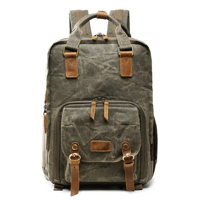 Woosir Waterproof Waxed Canvas Camera Backpack-Gray