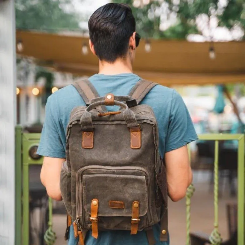 Woosir Waterproof Waxed Canvas Camera Backpack-Gray