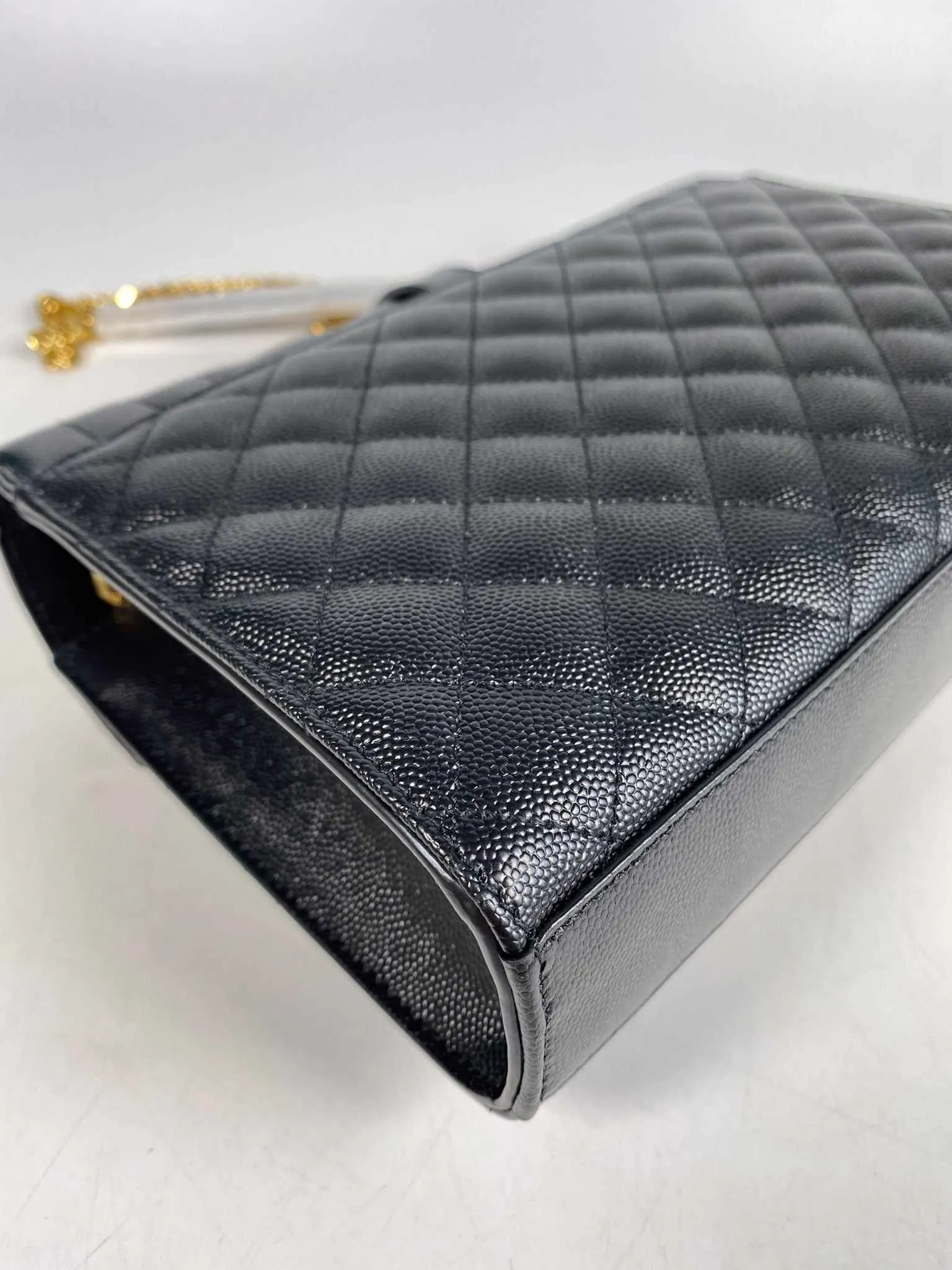 YSL Envelope Medium Bag in Mix Matelasse Grain De Poudre Embossed Black Leather