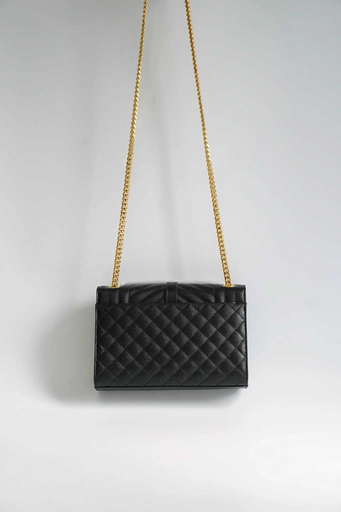 YSL Envelope Medium Bag in Mix Matelasse Grain De Poudre Embossed Black Leather