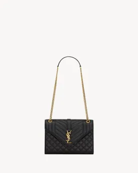 YSL Hand Bag- ENVELOPE LINE MEDIUM CHAIN BAG IN SUPPLE MATELASSÉ LEATHER Black and Gold