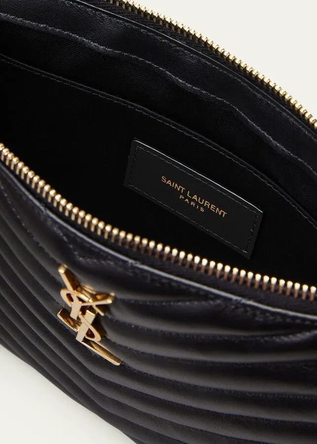 Yves Saint Laurent Black Matelasse Leather Monogram Tablet Case
